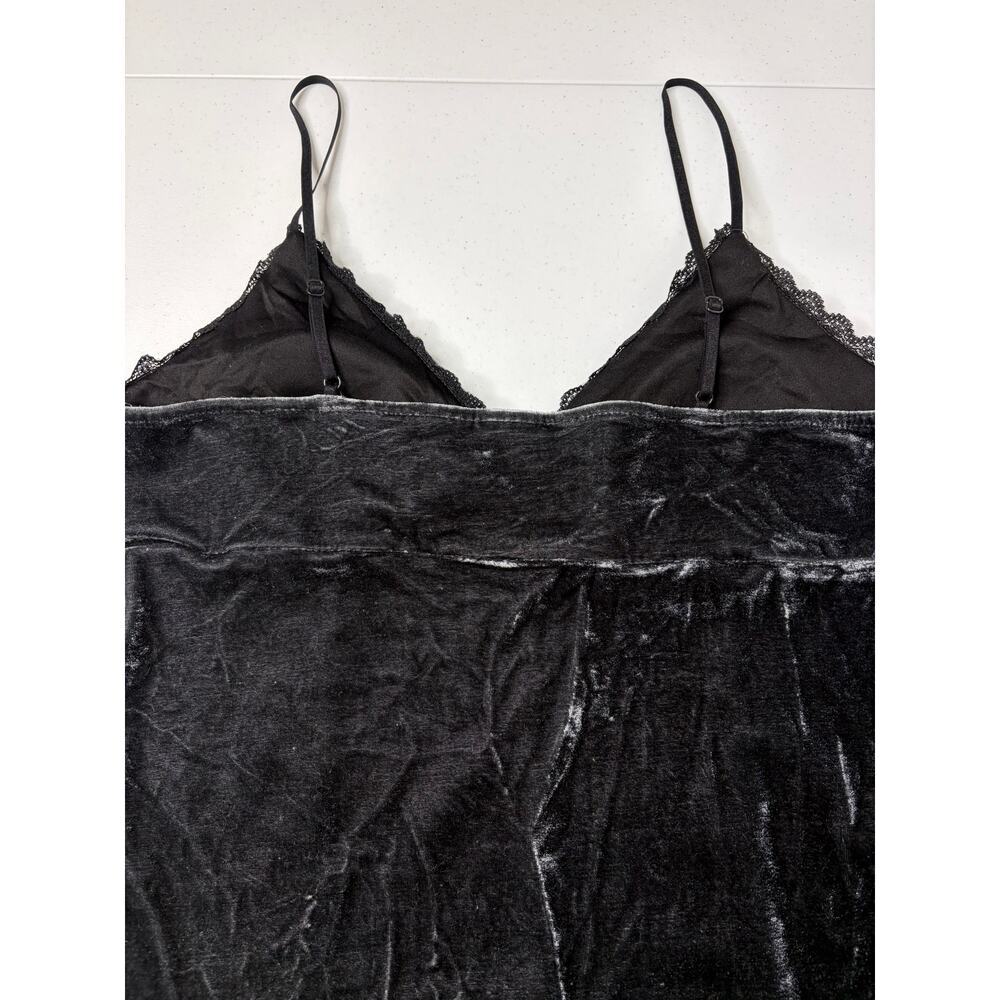 Y2K Crushed Velvet Lace Tank Top Cami Sz L Dark Gray Coquette Babydoll Festival - Picture 5 of 10